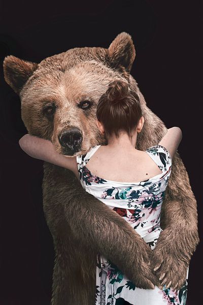 Touching Embrace: Woman and Bear in Symbolic Art for your Interior by Elianne van Turennout