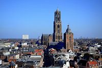 Skyline Utrechtse binnenstad met Domkerk, Domtoren en Buurkerk.