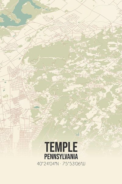Vintage map of Temple (Pennsylvania), USA. by Prints of Place