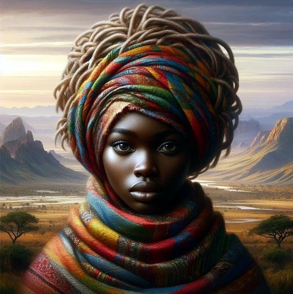 Femme africaine dans un paysage 10 par Yvonne van Huizen