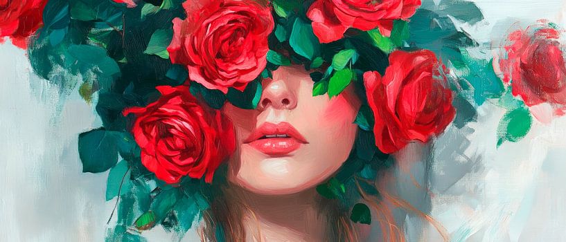 Feminines Porträt mit Rosenkranz von Poster Art Shop