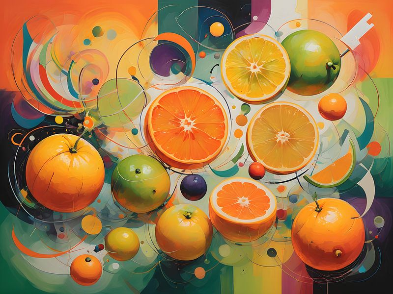 Energetisches Spiel von Zitrusfrüchten und Linien von Bart Veeken