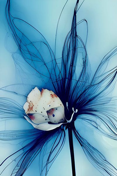 Blue XIII- gossamer blue and white flower bud by Lily van Riemsdijk - Art Prints with Color