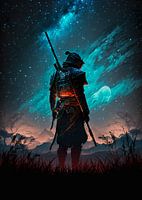 chevalier samouraï debout au milieu de la nuit