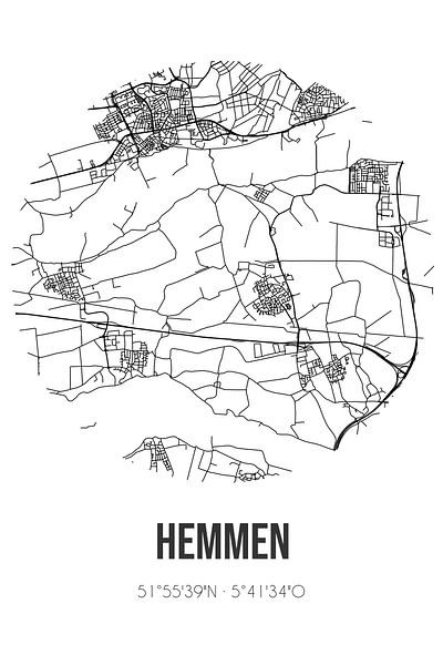 Hemmen (Gelderland) | Landkaart | Zwart-wit van Stad & Wand
