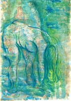 Abstraktes Frauenporträt in Grüntönen