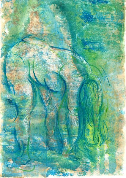 Abstraktes Frauenporträt in Grüntönen von Iris Carmen