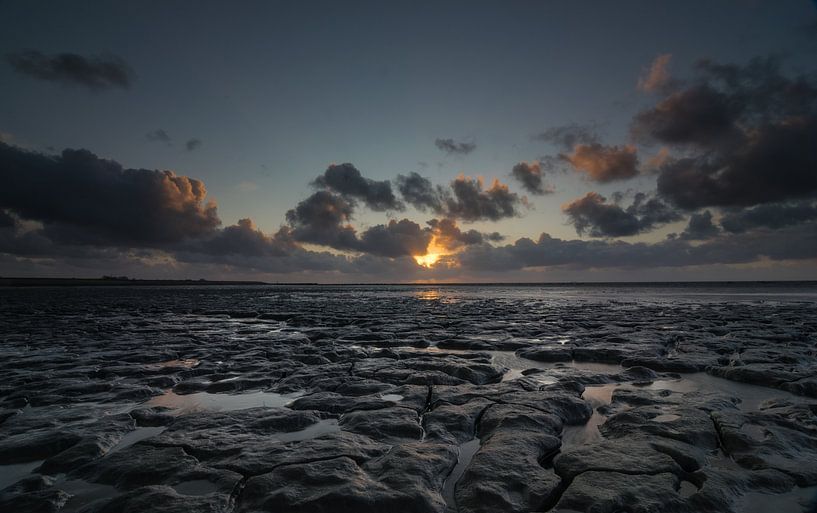 Coucher de soleil sur la mer sèche des Wadden par Patrick Verhoef