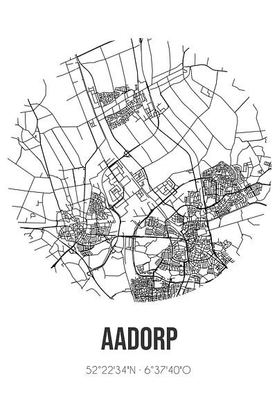 Aadorp (Overijssel) | Carte | Noir et Blanc par Affiches de lieux
