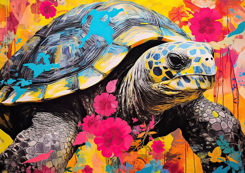 Colourful Animal Art | Lively Tortoise Portrait by Wonderful Art