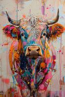 Farbexplosion der schottischen Highlander-Kuh