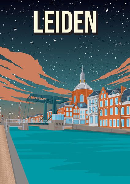 Leyde : Poster atmosphérique des canaux la nuit par Jorn van Hezik