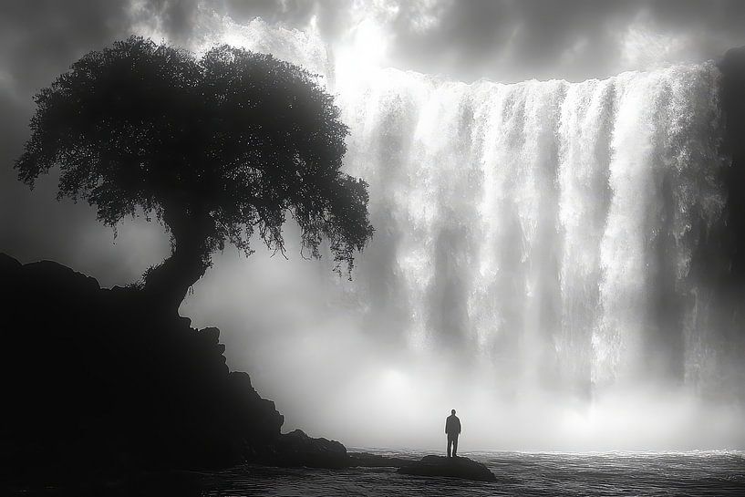 man at waterfall with tree by Egon Zitter