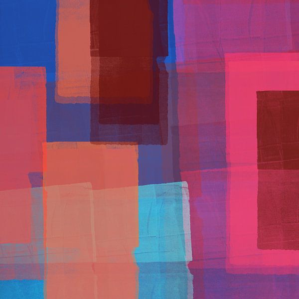 Paysage abstrait. Blocs de couleur en rose néon, bleu cobalt, terra par Dina Dankers