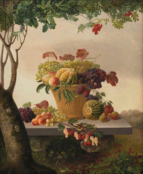 A Basket of Fruit in a Landscape, Christine Løvmand by Masterful Masters