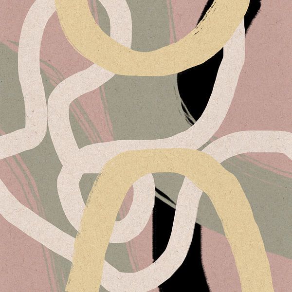 Moderne abstrakte Malerei organische Linien und Formen rosa grün gelb von Dina Dankers