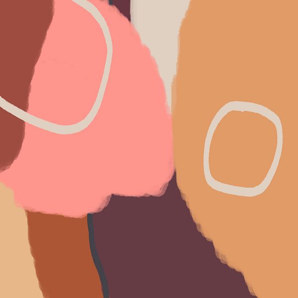 Retro 70s Pastell abstrakte Kunst in gelb, rosa, lila, beige von Dina Dankers