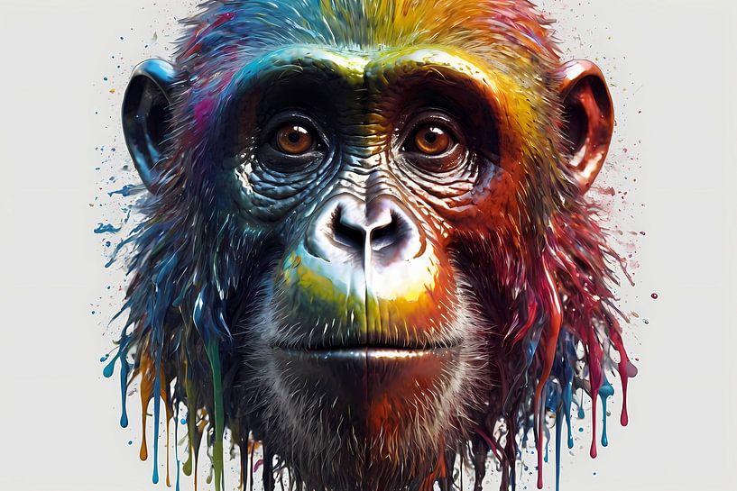 Buntes Porträt eines Affen mit Farbe von Art & Soul Creations
