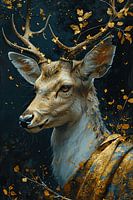 Cerf avec manteau doré et bleu