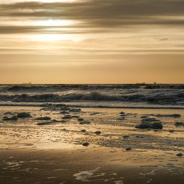 Sunset North Sea Coast Seaside Netherlands Gold Blue Dark 1x1 par Martijn Jebbink Photography