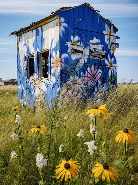 Hütte Wiese Blumen verlassen Natur Kunst Romantik von gm_designs