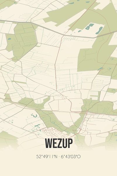 Carte vintage de Wezup (Drenthe) par Affiches de lieux