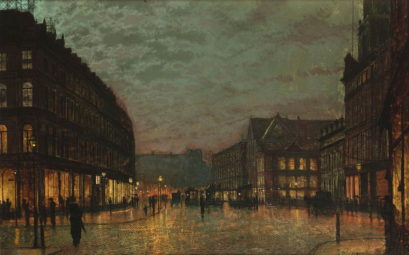 Boar Lane, Leeds, by lamplight, John Atkinson Grimshaw by Masterful Masters