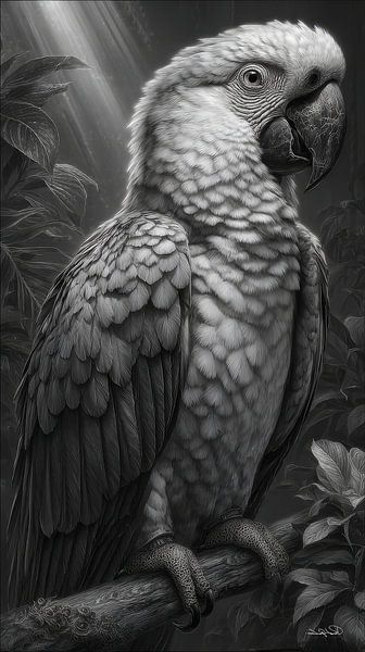 Schwarz-Weiß-Papagei Kakadu-ara von Gelissen Artworks