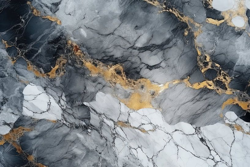 Marmer abstractie in grijs, wit en goud van Digitale Schilderijen