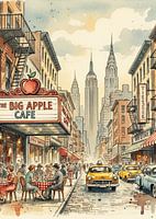 New York City Corner Water Color Painting