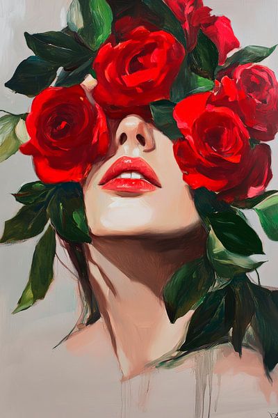 Femme portant un rosaire en portrait - Jeu de couleurs par Poster Art Shop