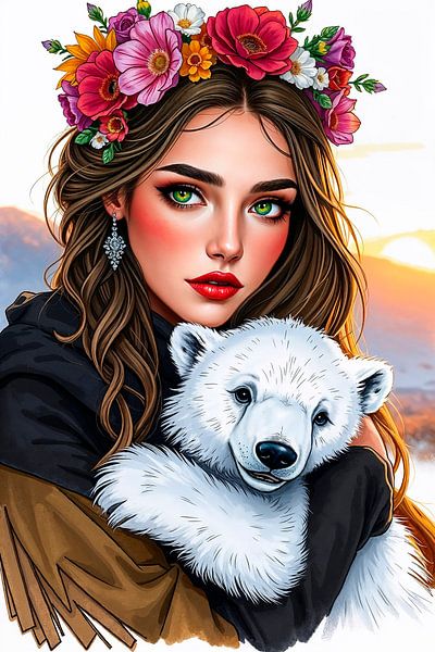 Flower girl with polar bear #1 by Liona Toussaint
