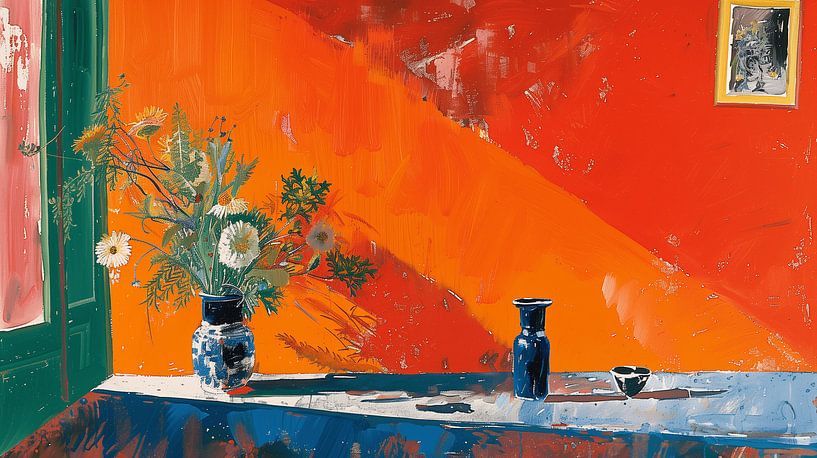 Blumen für die orangefarbene Wand von Artsy