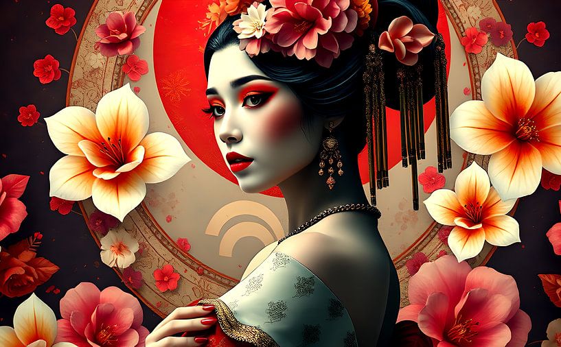 Geisha orientale avec des fleurs par Egon Zitter