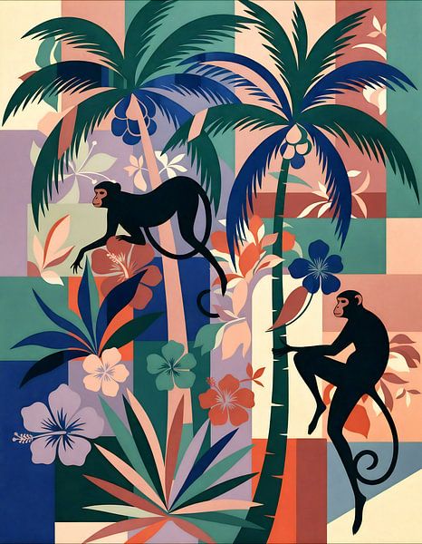 Harmonie tropicale : Des singes au paradis rétro par Jan Keteleer