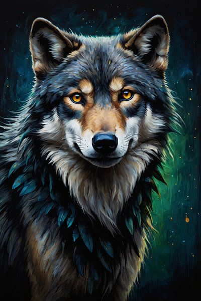 Nächtliche Eleganz: Wolf in sternklarer Gelassenheit von Art & Soul Creations