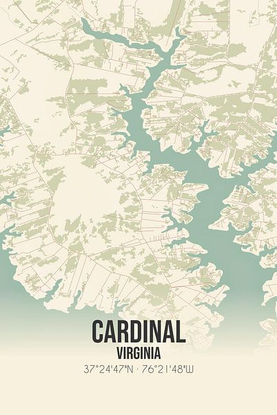 Alte Karte von Cardinal (Virginia), USA. von Ortsdrucke
