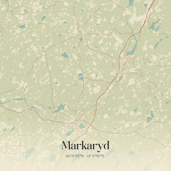 Alte Karte von Markaryd, Schweden. von Ortsdrucke