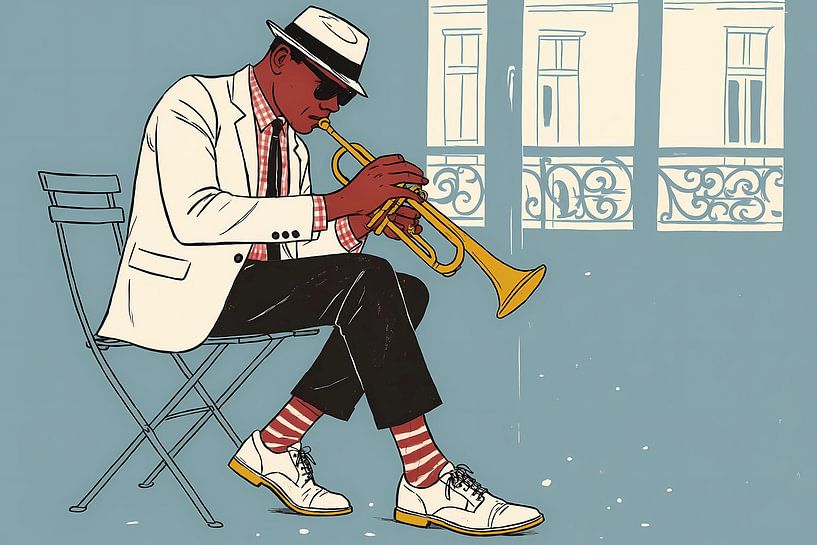 illustrative poster with Jazz concept, musician by Ariadna de Raadt-Goldberg