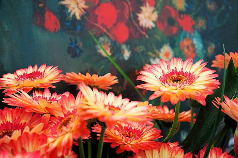 Gerbera's tegen achtergrond kopie schilderij van Vincent van Gogh von Albert van Dijk