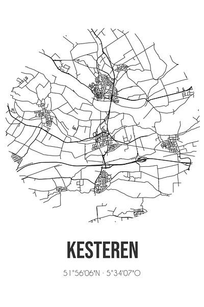 Kesteren (Gueldre) | Carte | Noir et blanc par Affiches de lieux