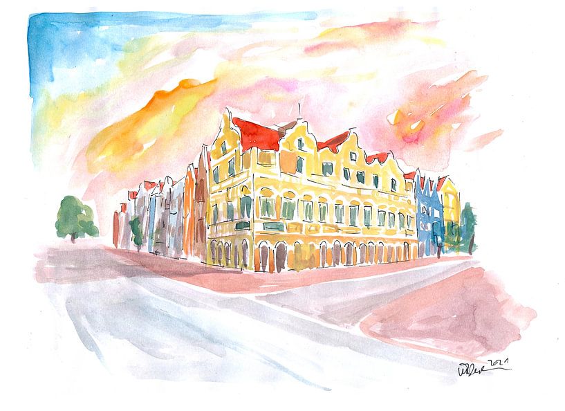 Historic commercial cade Willemstad Curacao at sunrise by Markus Bleichner