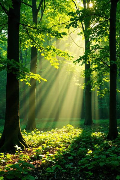 Forêt de feuillus ensoleillée avec sous-bois par Markus Gann