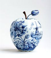 keramik apfel mit delfter blauem druck
