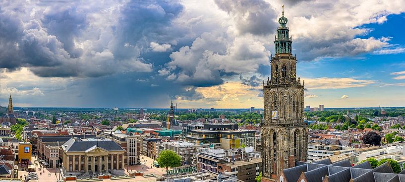 Groningen city skyline panoramic view with a dramatic sky above by Sjoerd van der Wal Photography