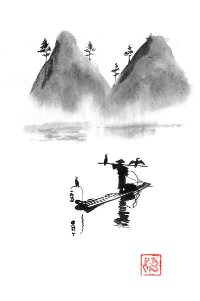 fisherman on the river by Péchane Sumie