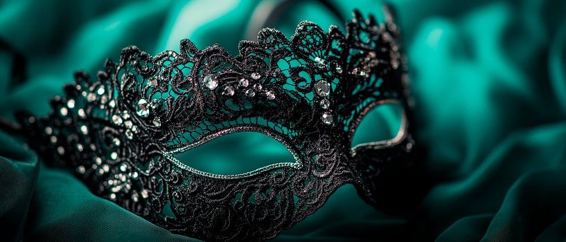 Masque noir sur turquoise velouté par Poster Art Shop