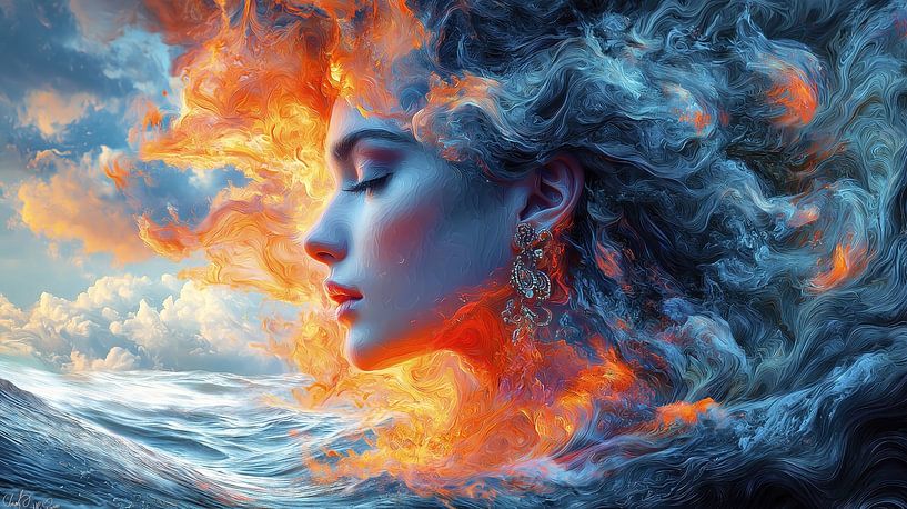 Woman with fiery hair by Frank Heinz