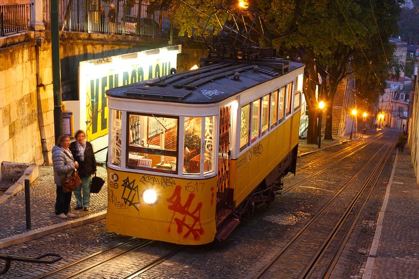 Elevador da Gloria at dusk in the Bairro Alto, Lisbon, Portugal by Torsten Krüger
