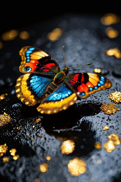 Papillon coloré sur pierre noire par Art & Soul Creations